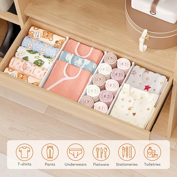 Lifewit 12 Pack Drawer Dividers 4" High, 10.5-16.5" Dresser Drawer Divider, Adjustable Drawer Organizers for Clothes, Plastic Drawers Separators for Dresser, Bedroom, Bathroom, Kitchen, Office
