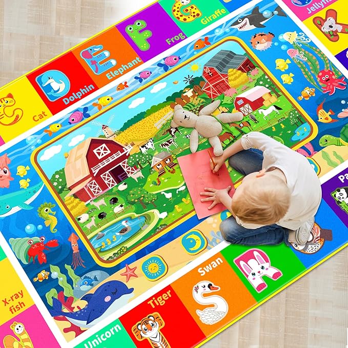 Kids Rug for Playroom, Farm Play Mat, Sea Animal Alphabet ABC Educational Rug, Floor Play Mat Carpet for Bedroom Preschool Classroom (78.7X59 INCH, Farm)
