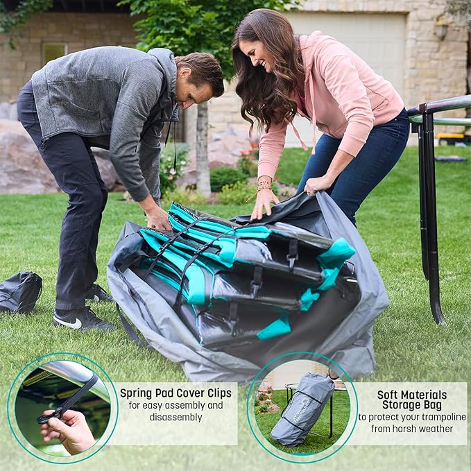 SKYWALKER TRAMPOLINES 12 FT 15 FT Round Trampoline with Safety Enclosure Net, 9 x 15 FT Rectangle Outdoor Trampoline, Recreational Trampoline for Kids