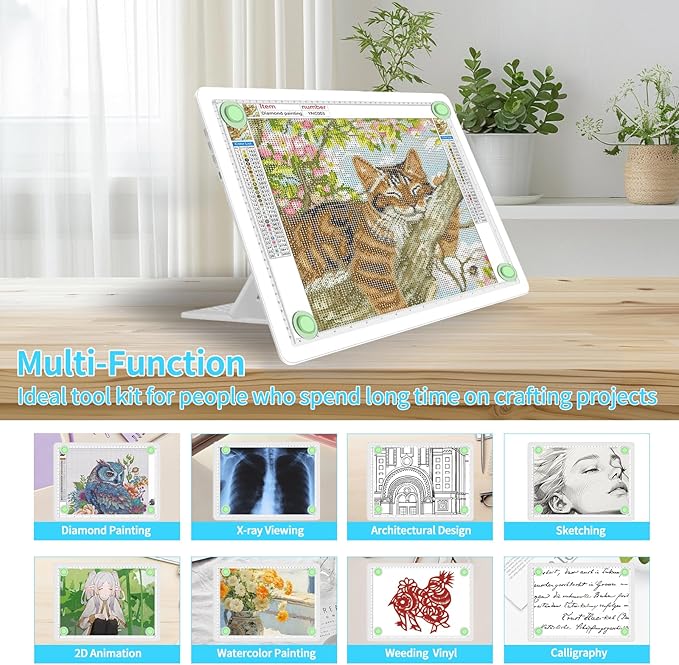 Phylosal Rechargeable A3 LED Light Pad with Built-in Stand, Magnetic Tracing Light Box for Drawing, Diamond Art Light Board with Side Button, Super Bright Light Table for Diamond Painting, Sketching