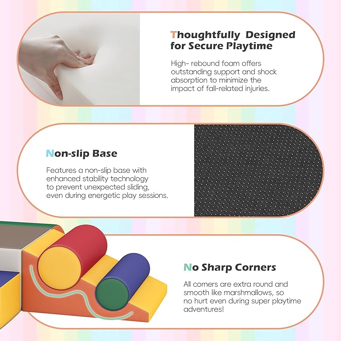 Soft Climbing Toys for Toddlers, Soft Foam Climbing Blocks, PU Leather Gym Climb & Crawl Soft Activity Playset, Indoor Climbing Toys Equipment for Kids and Children, Classic Grey, Macaron