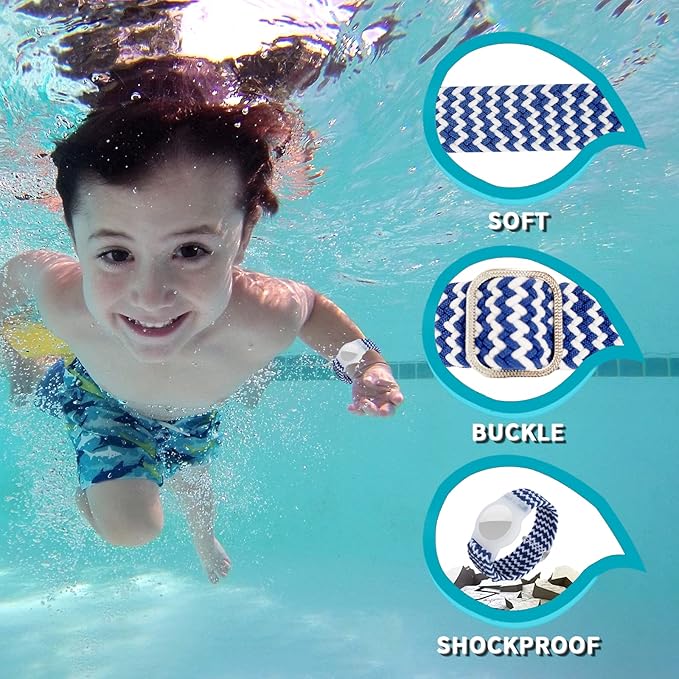 Kids Bracelet Compatible with AirTag, GPS Kid Tracker Holder Braided Wristband for Apple Air Tag, 2022 Upgraded Nylon Adjustable Anti Lost Airtag Watch Band for Kids Children Elders (White Blue)