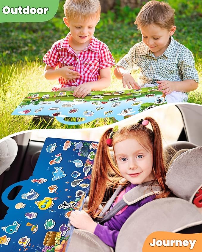 Reusable Sticker Book for Toddlers 2-4 Years, Stickers for Kids, Toddler Sticker Book Ages 1-3, Toddler Craft Activities, Toddlers Travel Toys Ages 2+ Boy Girl Birthday Gifts