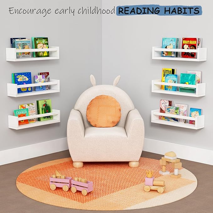 White Nursery Floating Book Shelves for Wall Set of 3, Kids Wall Shelves for Baby Room Bedroom, Modern Hanging Bookshelf for Baby Toddler Children Girls Boys Decor and Toys Books Storage