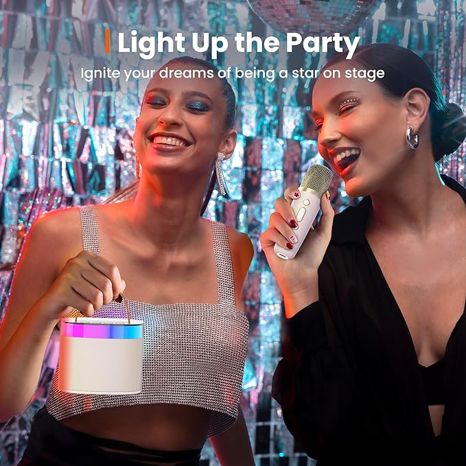 YLL Karaoke Machine for Adults Kids, Portable Bluetooth Karokee Speaker with 2 Wireless Microphones,Singing Karaoke Machine Built-in LED Lights for Birthday Gifts, Family Home Party(Beige)