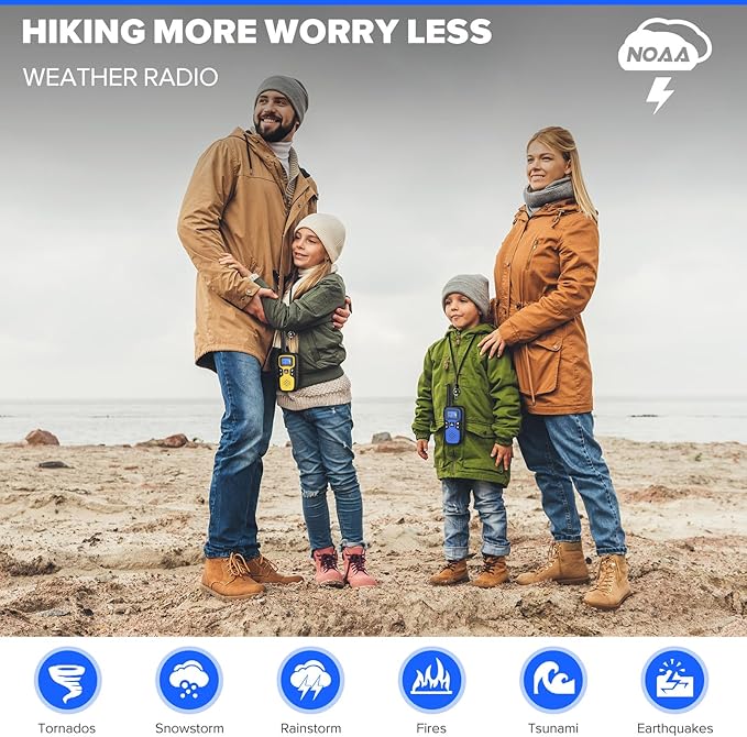 Wishouse Walkie Talkies for Adults Long Range-Rechargeable 4 Pack 2 Way Radios, Hiking Accessories Camping Gear Xmas Birthday Gift for Kids Family with Lamp,SOS Siren,NOAA Weather Alert,Easy to Use