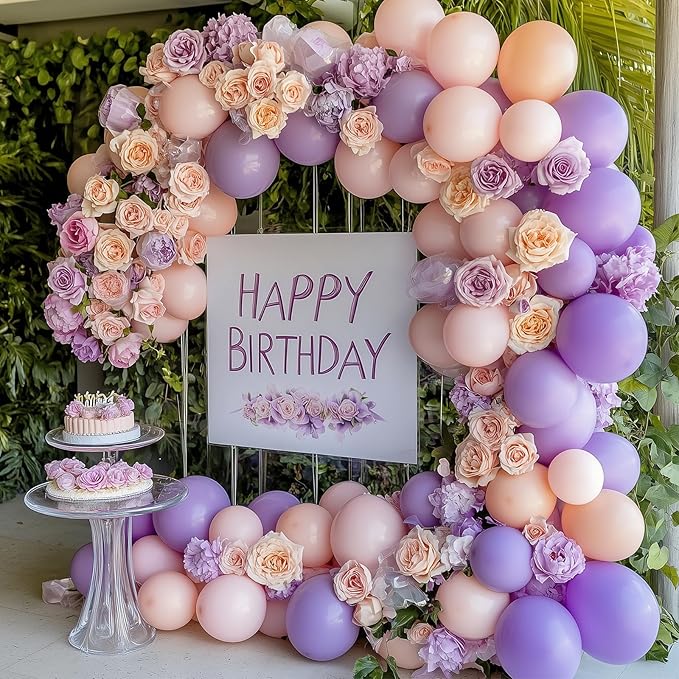 RUBFAC 129pcs Pastel Purple Balloon Arch Kit Different Sizes 18 12 10 5 Inches, Light Purple Lavender Balloons Garland for Birthday Baby Shower Gender Reveal Wedding Party Decoration