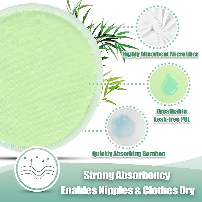 wegreeco Nursing Breast Pads (14 Pack) + Laundry Bag & Storage Bag, 2 Sizes: 3.9/4.7 inch - Washable & Reusable Breastfeeding Nursing Pads (Passion, Large, Heavy Flow Use)