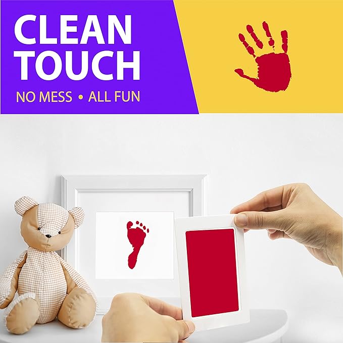 Extra Large Clean Touch Ink Pad for Baby Handprints and Footprints – Inkless Infant Hand & Foot Stamp – Safe for Babies, Doesn’t Touch Skin – Perfect Family Memory or Gift by Tiny Gifts, Red