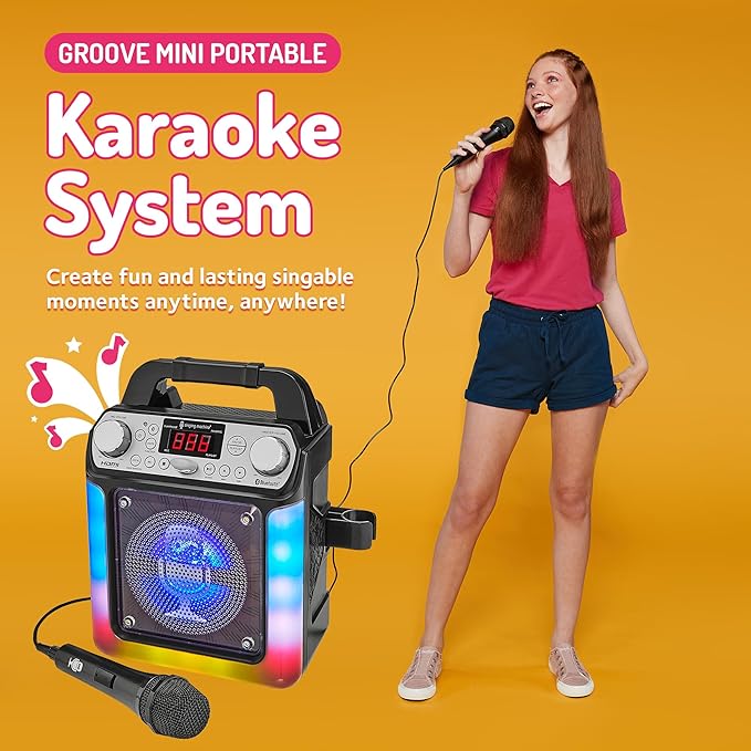 Singing Machine Portable Karaoke Machine with Wired Mic, Bluetooth, LED Lights - For Adults & Kids