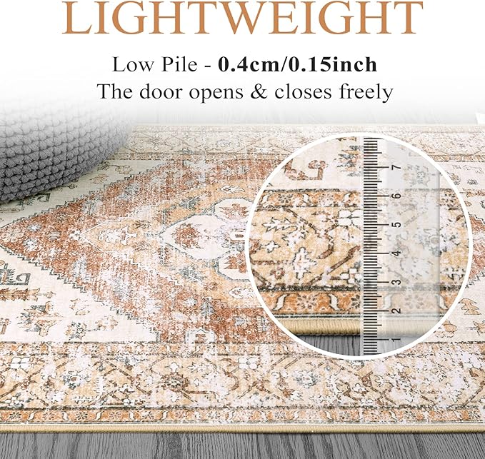 Lahome Boho Washable Runner - 2x5 Rug Runner Non-Slip Lightweight Laundry Room Rug Throw Non-Shedding Long Bathroom Carpet, Oriental Accent Print Indoor Carpet for Kitchen Hallway Bedroom