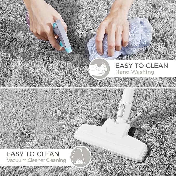 Ultra Soft Rug for Living Room, 9X12 Fluffy Shag Area Rug for Bedroom, Modern Shaggy Carpets Fuzzy Rug for Teens Dorm Nursery Home Decor Aesthetic, Upgrade Anti-Skid Durable, Light Grey