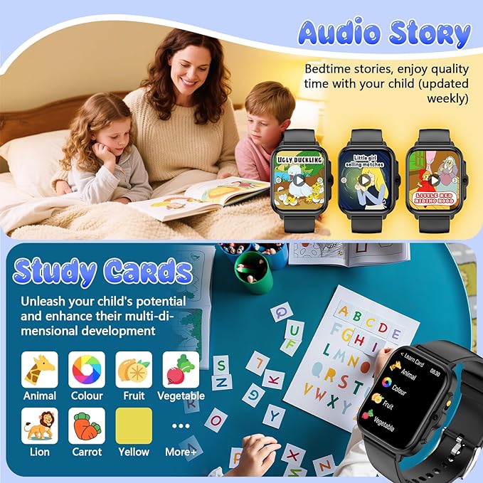 Smart Watch for Kids, 1.85" Fitness Tracker Pedometer Watch, Health, Sleep Monitor, Puzzle Games, Alarm Clock, Camera, Music Player, Torchlight, Activity, Gift Toys for 4 - 13 Years Old Boys and Girls