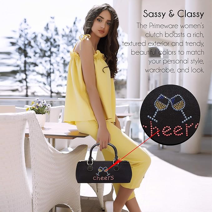 Wine Clutch Bag (Thermal Insulated) Trendy Women’s Carry Tote | Holds Red & White 750mL Bottles | Trendy Fashion | Incl. Portable Waiter-Style Corkscrew (Cheers)