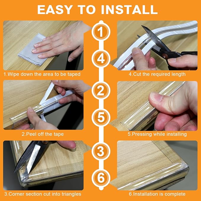 Baby Proofing, 0.4in Edge Protector Strip Clear, Thickened Silicone Soft Corner Protectors with Upgraded Pre-Taped Strong Adhesive, 19.6ft Edge Protectors for Cabinets, Tables, Drawers (White)