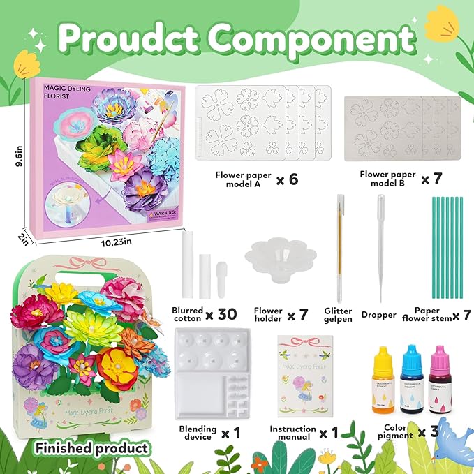 Paper Flower Science Kit, Kids DIY Arts and Crafts Color Changing Flowers Set, Flower-Dyeing Science Kits for Kids Age 8-12