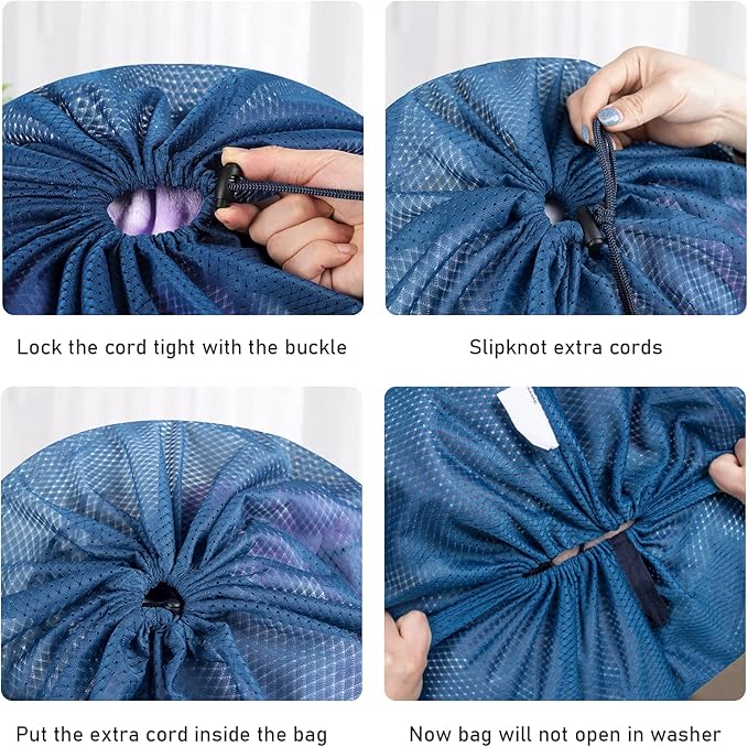 Polecasa Heavy Duty Large Mesh Laundry Bags with ID Tag and Locking Drawstring Closure - 2 Pack, 24 x 36 inches - Laundry Hamper Liner, Washable Laundry Bag for Travel, Sports, Dorms (Blue)