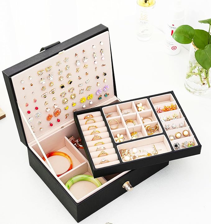 Womens Earring Jewelry Box for Girls Jewelry Earring Organizer Box Earring Holder Organizer for Girls Jewelry Organizer Earring Boxes for Women Girls Stud Earring Organizer Jewelry Box Black