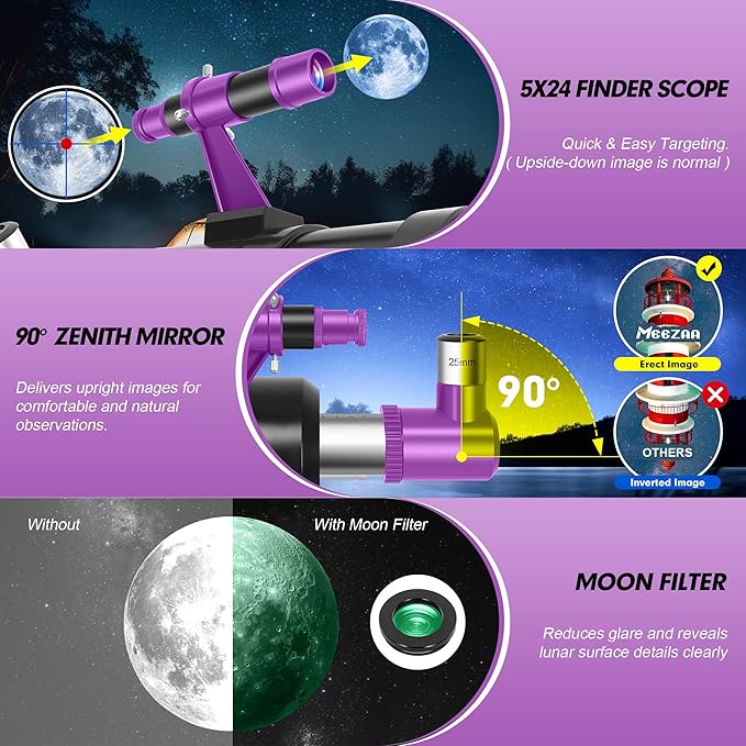 Telescope, Telescope for Adults High Powered, 90mm Aperture 550mm Portable Professional Refractor Telescopes for Kids & Astronomy Beginners with Tripod, Phone Adapter, Carry Bag & Moon Filter