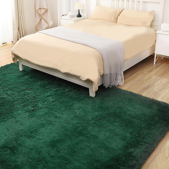 Ultra Soft Area Rug, Fluffy 8x10 Green Rugs for Living Room, Plush Area Rugs for Bedroom, Non-Slip Indoor Carpet for Nursery, Study Room, Kids Room, Room Decor