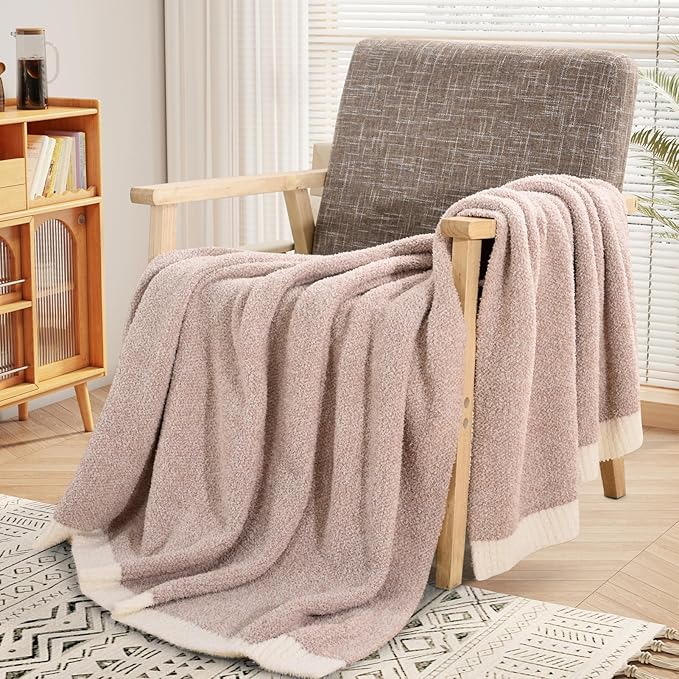 NEXHOME PRO Soft Blanket for Women, Twin Size Cozy Blanket Warm Reversible Knit Lightweight Throws for Sofa Bed, Picnic, Heather Terracotta, 60 x 80 inches