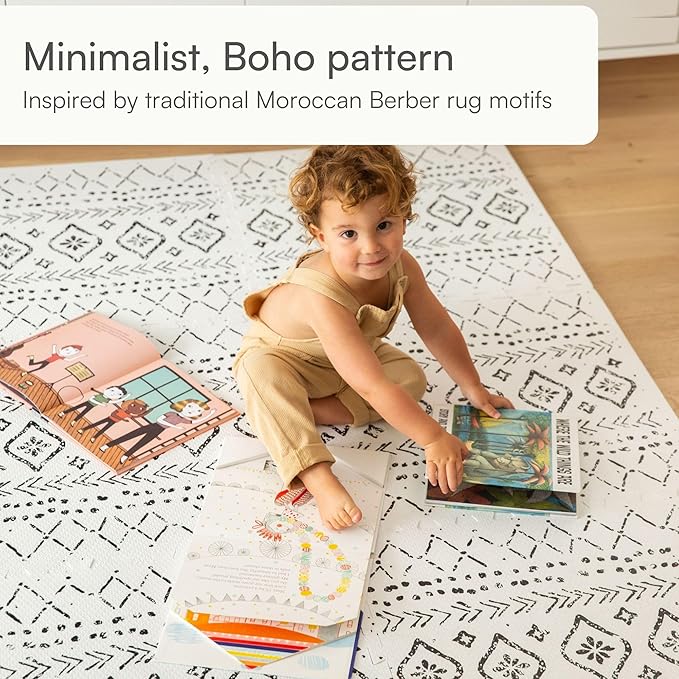 Baby Play Mat for Floor – 4x6ft Boho | Soft Non Toxic Premium EVA Foam Tiles for Tummy Time, Crawling & Playroom – Waterproof Interlocking Floor Mat for Babies & Toddlers by Lillefolk (6 Tiles)