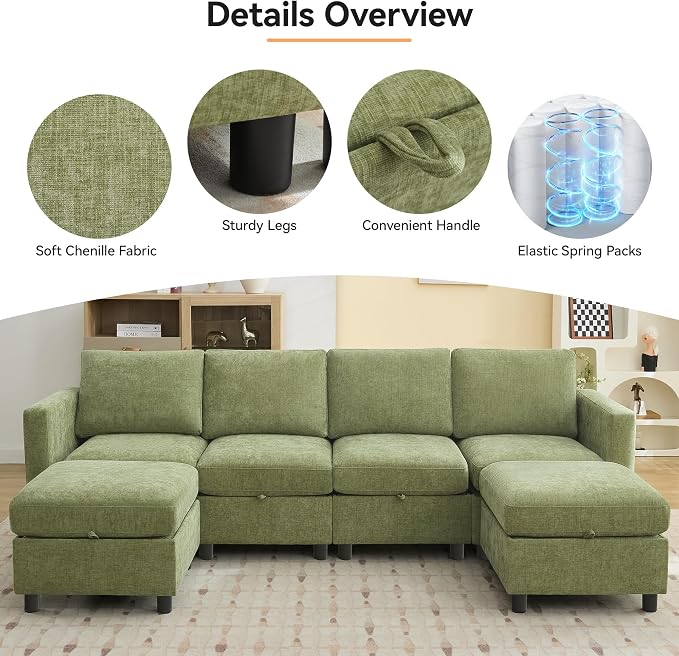 WUTUTUEE 107”Modular Sectional Sofa Convertible U Shaped Sofa Couch Set - Image 4