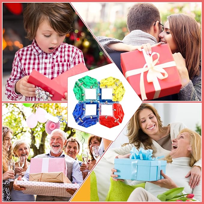 RoomyRoc Magnetic Fidget Sphere - Pentagons Magnets Balls - 12 Piece Set - Crystal Red - Magnet Fidgets Toy - Creativity Beyond Imagination, Inspirational, Recreational, Desk Toys for Adults