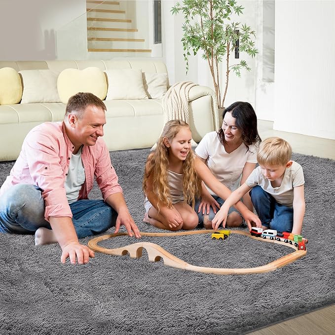 5X8 Ultra Soft Rug for Living Room, 5X8 Fluffy Shag Area Rug for Bedroom, Modern Shaggy Carpets Fuzzy Rug for Teens Dorm Nursery Home Decor Aesthetic, Upgrade Anti-Skid Durable, Grey