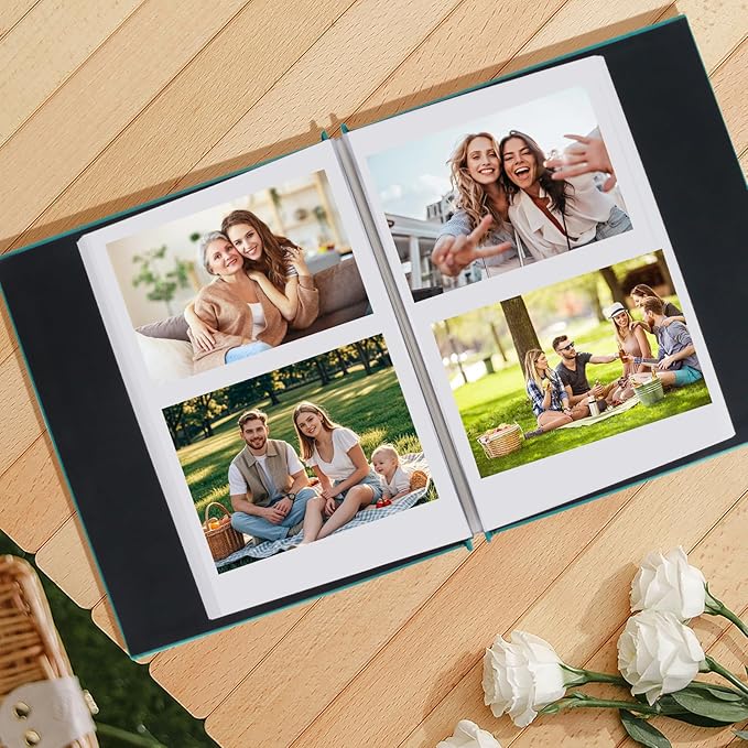 Inspirational Leather Photo Album,Magnetic Self-Stick Page Photo Album,Family Album,Hand Made DIY Albums Holds 3x5, 4x6, 5x7, 6x8 Photos (light blue-always remember)