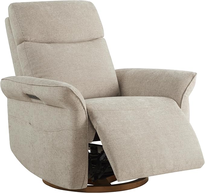 CHITA Power Recliner Chair, Electric Triple-Motor Swivel Glider Nursery Rocking Chair with Adjustable Power Headrest and Lumbar Support, GREENGARD Gold Certified, Solid Wood Base, Khaki Grey