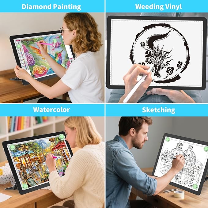 Phylosal Rechargeable A3 LED Light Pad with Built-in Stand, Magnetic Tracing Light Box for Drawing, Diamond Art Light Board with Side Button, Super Bright Light Table for Diamond Painting, Sketching