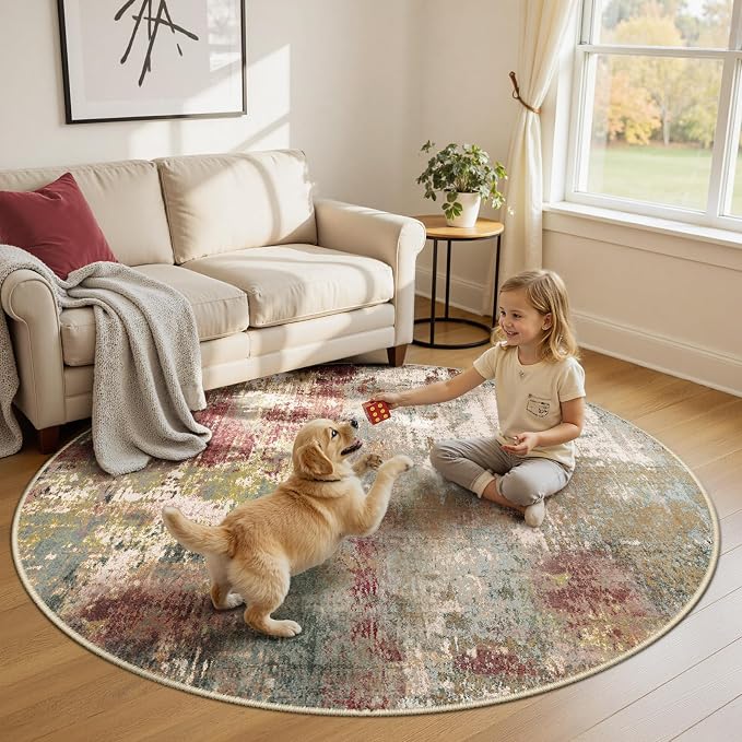 RELEANY Washable Area Rugs 6ft Non-Slip Modern Abstract Soft - Image 2