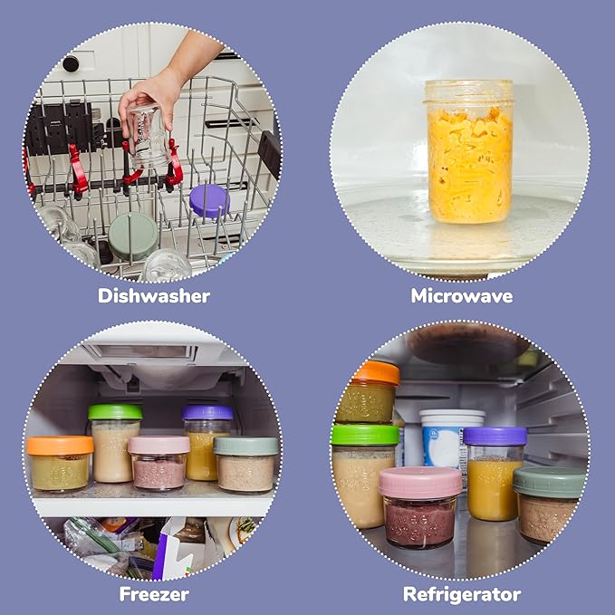 WeeSprout Glass Baby Food Storage Jars - 12 Set, 4 oz/8 oz Baby Food Jars, Plastic Lids, Freezer Storage, Reusable Small Glass Baby Food Containers, Microwave & Dishwasher Safe, for Infant & Baby Food