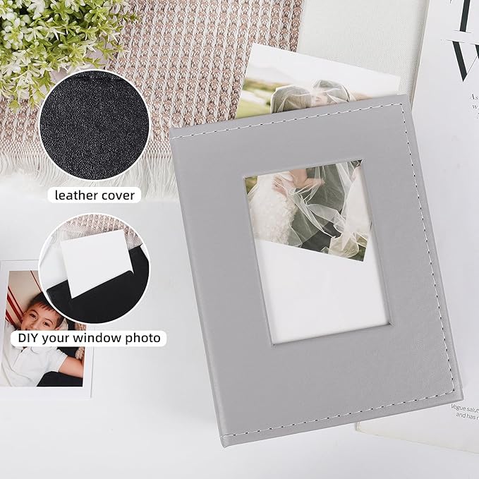 RECUTMS Photo Album 4x6 52 Photos, Leather Cover Small Capacity Wedding Family for Graduation Anniversary Family Wedding Baby Holds 52 Vertical 4x6 Pictures(Grey)