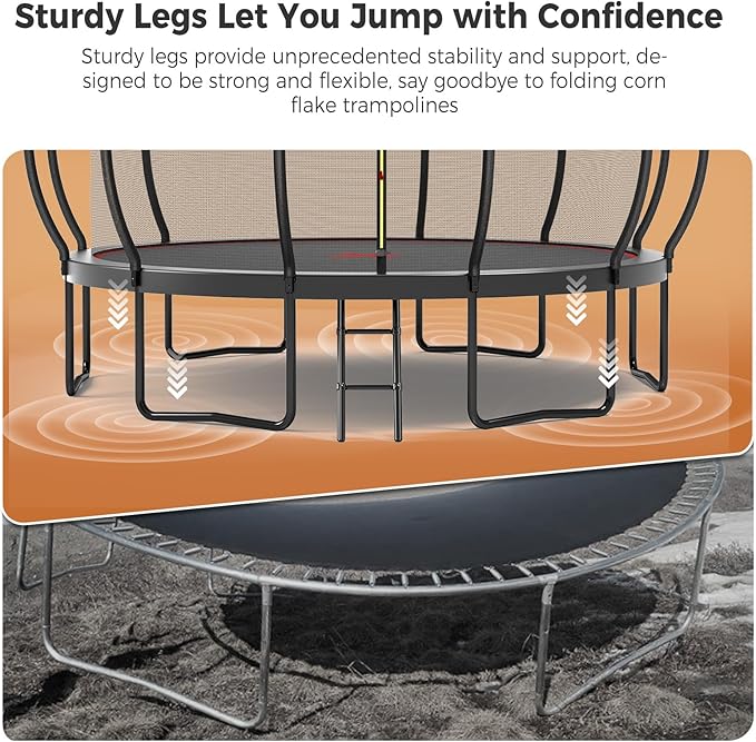 Tatub Large Trampolines Outdoor 10 12 14 15 16FT for Kids and Adults,Outdoor Recreational Pumpkin Trampolines with Curved Poles and Safety Enclosure Net, Basketball Hoop, Ladder