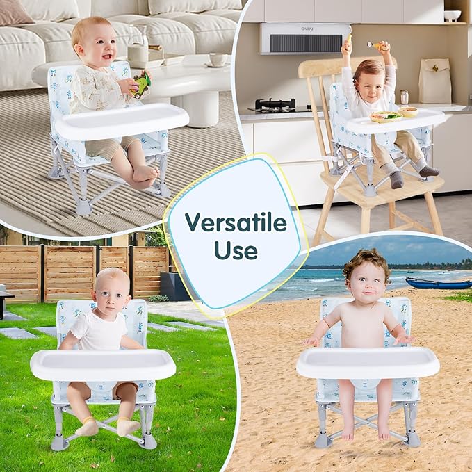 Portable Baby Booster Seat with Tray, Toddler Booster seat for Dining, Camping, Travel, Baby Beach Chair 6 Months to 3 Years Old Indoor Outdoor Use CH2405