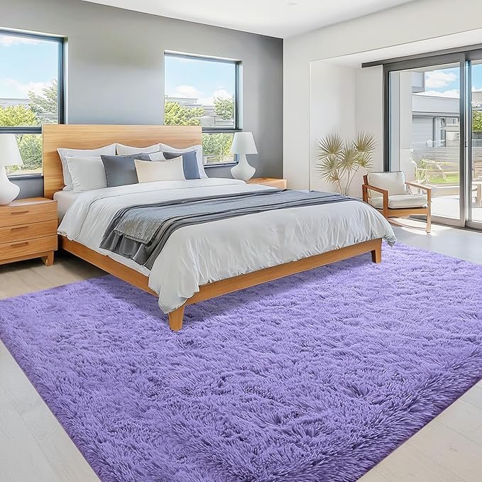 6x9 Area Rug for Living Room: Fluffy Shag Soft Washable Rugs Large Fuzzy Plush Indoor Carpet for Bedroom Nursery Playroom Kids Girls Boys Room (Purple, 6'x9')