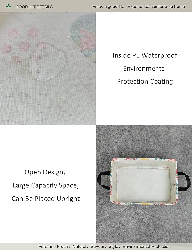Rectangular Folding Laundry Basket,waterproof Canvas Basket,gift basket,Suitable for children's room,Office,Clothes,Toys Storage(Easter Eggs)