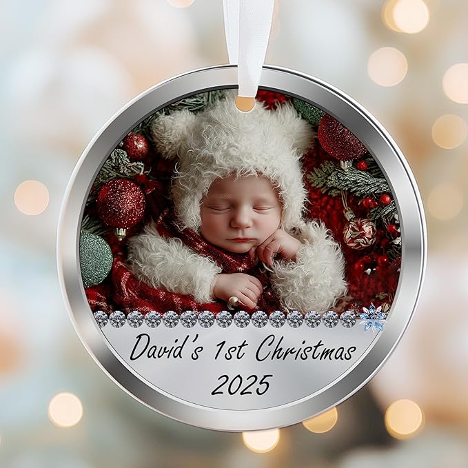 Personalized Newborn Photo Christmas Ornament 2025 - Baby’s First Holiday Keepsake - New Baby Custom Ornament - Gift for New Parents Mom Dad - Christmas, Birthday Gift for Boys, Girls