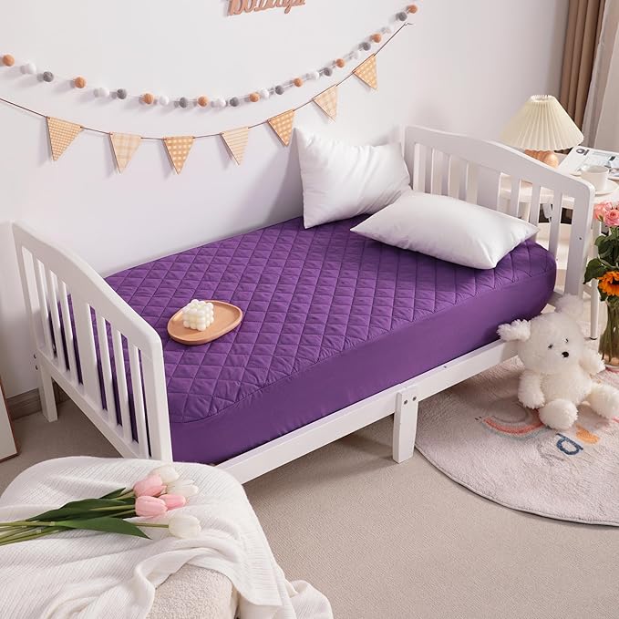 NTBAY 2 Pack Waterproof Mini Crib Mattress Protector, Quilted 24"x38" Fitted Mattress Cover - Machine Washable - Soft and Breathable Baby Mattress Pad Sheet for Mini Crib and Baby Playards, Purple
