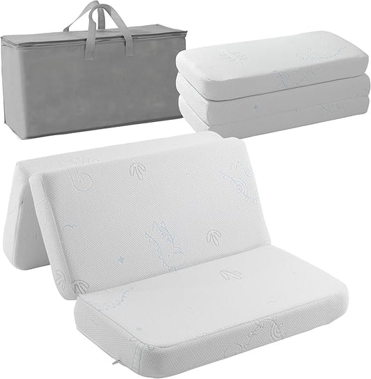 Trifold Play and Pack Mattress Portable Mini Cribe Matter Pad Waterproof Pack N Play Mattress for Baby and Toddler Breathable Dual Side Memory Foam Topper