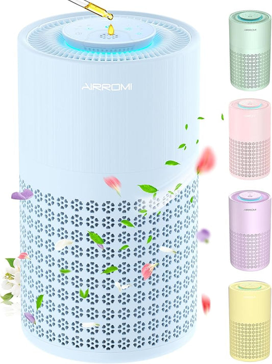 AIRROMI Air Purifier for Bedroom with HEPA 3-in-1 Filter, Pet Air Purifier for Home Cat Pee Smell, Covers Upto 990 Ft², Quiet 360° intake Air Cleaner for pet hair,allergies,Dust,Smoke A2001 Blue