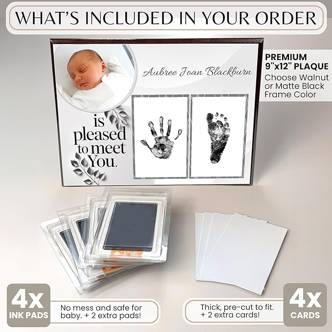 Inkless Hand and Footprint Kit, Baby Keepsake Plaque & Baby Shower Gifts - Ideal as Mom To Be Gift, Nursery Picture Frames, Clean Touch Hand and Footprint Kit (Style 1 - Design 5)