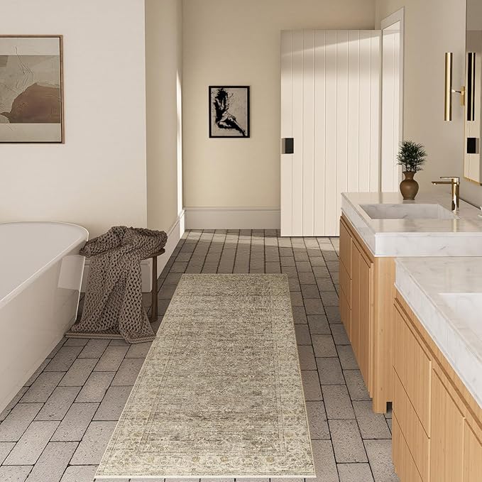 Washable Kitchen Rug Runners for Hallways: 2'x10' Bedroom Runner Rug Non Slip Low-Pile Stain Resistant Soft Indoor Floor Carpet Runner for Indoor Entryway Hallways Kitchen Laundry Room Farmhouse