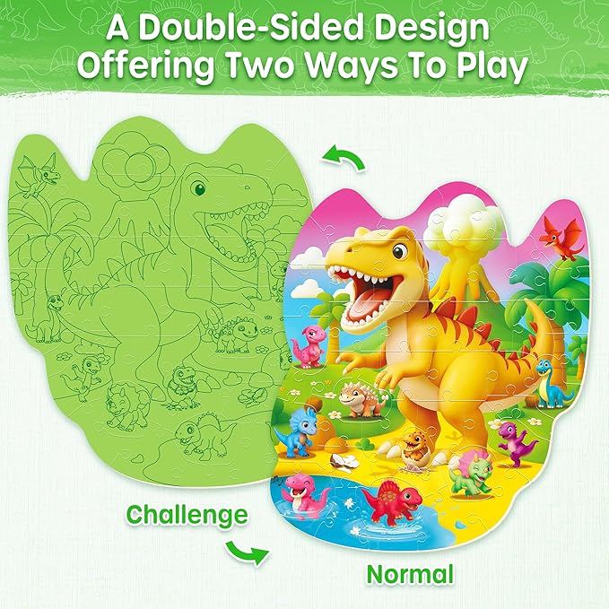 SYNARRY Dinosaur Floor Puzzles for Kids Ages 4-6, Large 45 Piece Floor Puzzles for Kids Ages 3-5, Dinosaur Puzzles for 4-8 Years Old, Dino Toys Gifts for 3 4 5 6 7 8 Years Old Boys Girls Child