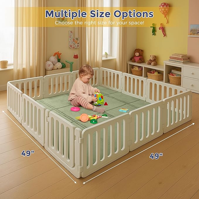 MAXYOYO 1.2" Thick Baby Play Mat for Floor, 49"x 49" Foldable Playpen Mat, Tummy Time Foam Mats Ultra Soft Support,Padded Carpet with Non-Slip Backing for Infant,Kids and Toddler Crawling, Green