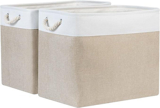Bidtakay Storage Baskets for Shelves 17x12x15 in Beige Clothes Bins Storage for Closet Set of 2 Large Organization Baskets for Bedroom Blankets Dog Toy Basket Nursery Baby Baskets with Handles