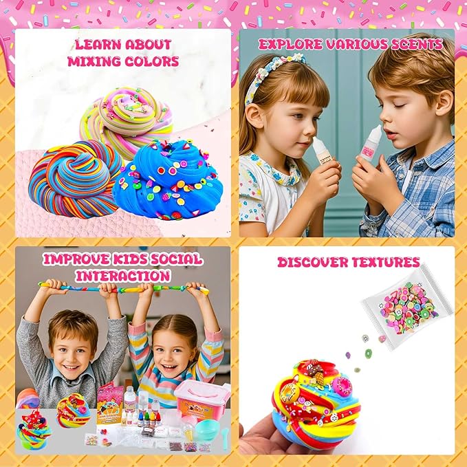 Funewest Slime Kit for Girls Ages 8-12 Mini Fluffy Butter Slime Making Kit Ice Cream Slime for Kids DIY Craft Kits with 30+ Piece Birthday Gifts