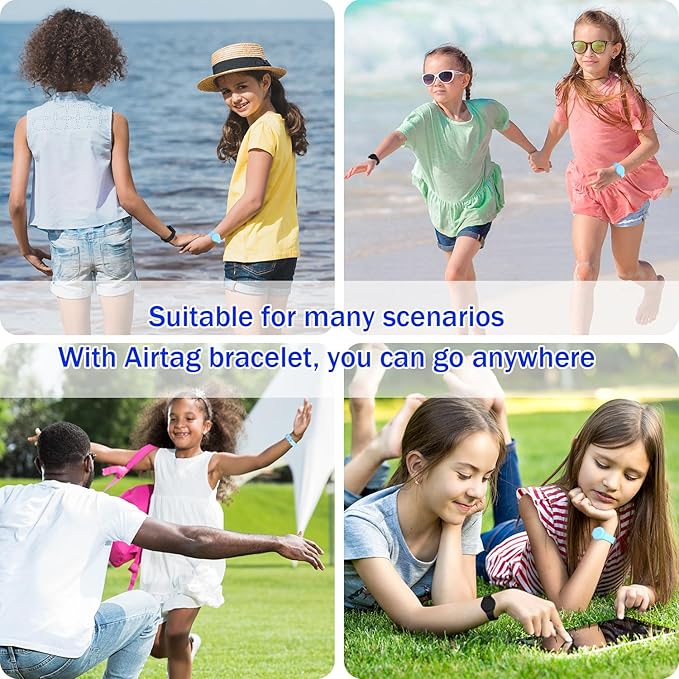 R-fun Portable Electronic Device Cover for Kids, Waterproof Airtag Bracelets [2 Pack] - Soft Silicone, Anti-Lost GPS Item Finders Case Cover, Black/Glow Blue